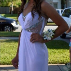 La Femme White Prom Dress with Silver Accents
